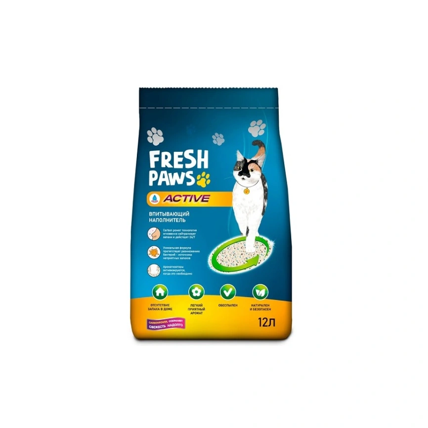 Наполнитель Fresh Paws Active для кошачьих туалетов, впитывающий с активированным углем, 12 л фото 1