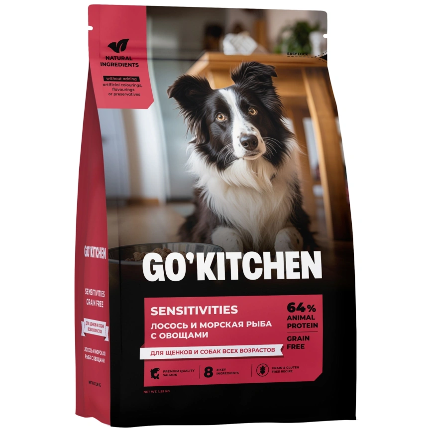Сухой корм Go'Kitchen Salmon & Fish для щенков и собак всех возрастов для чувствительного пищеварения, с лососем и морской, с лососем и рыбой, 1,59 кг фото 3