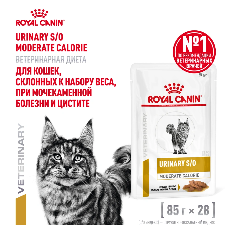Влажный корм Royal Canin Urinary S/O Moderate Calorie в соусе для кошек при мочекаменной болезни, пауч, 85 г фото 13