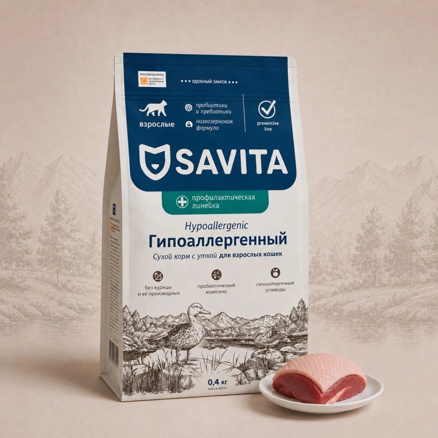 Сухой корм Savita Preventive Line HYPOALLERGENIс для взрослых кошек "Гипоаллергенный", 1,5 кг фото 1