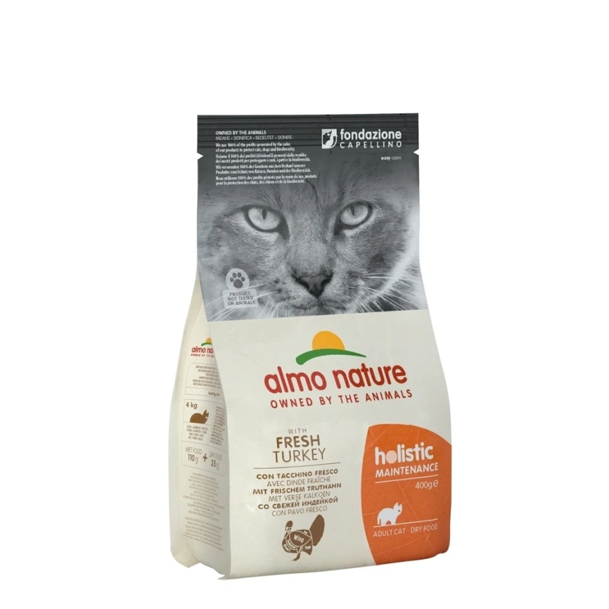 Сухой корм Almo Nature Turkey & Rice для взрослых кошек со свежей индейкой и коричневым рисом, 400 г фото 1