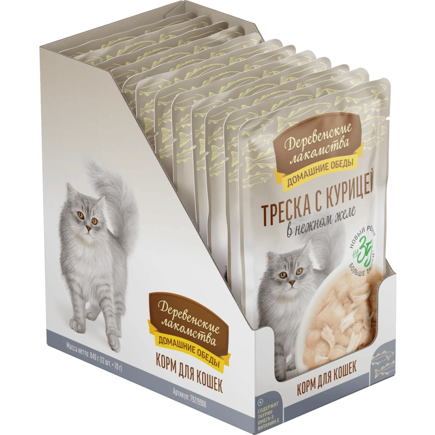 Влажный корм Деревенские Лакомства для кошек, с треской и курицей, 70 г фото 3