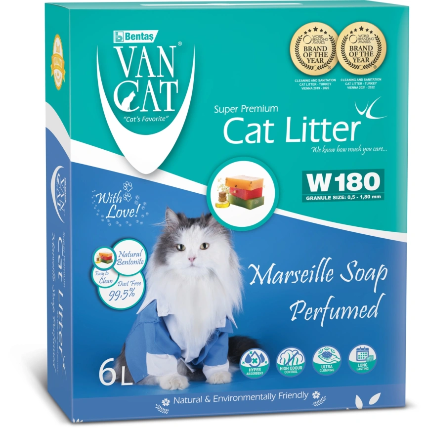 Наполнитель Van Cat для кошачьего туалета, комкующийся без пыли с ароматом марсельского мыла, 6 л фото 1