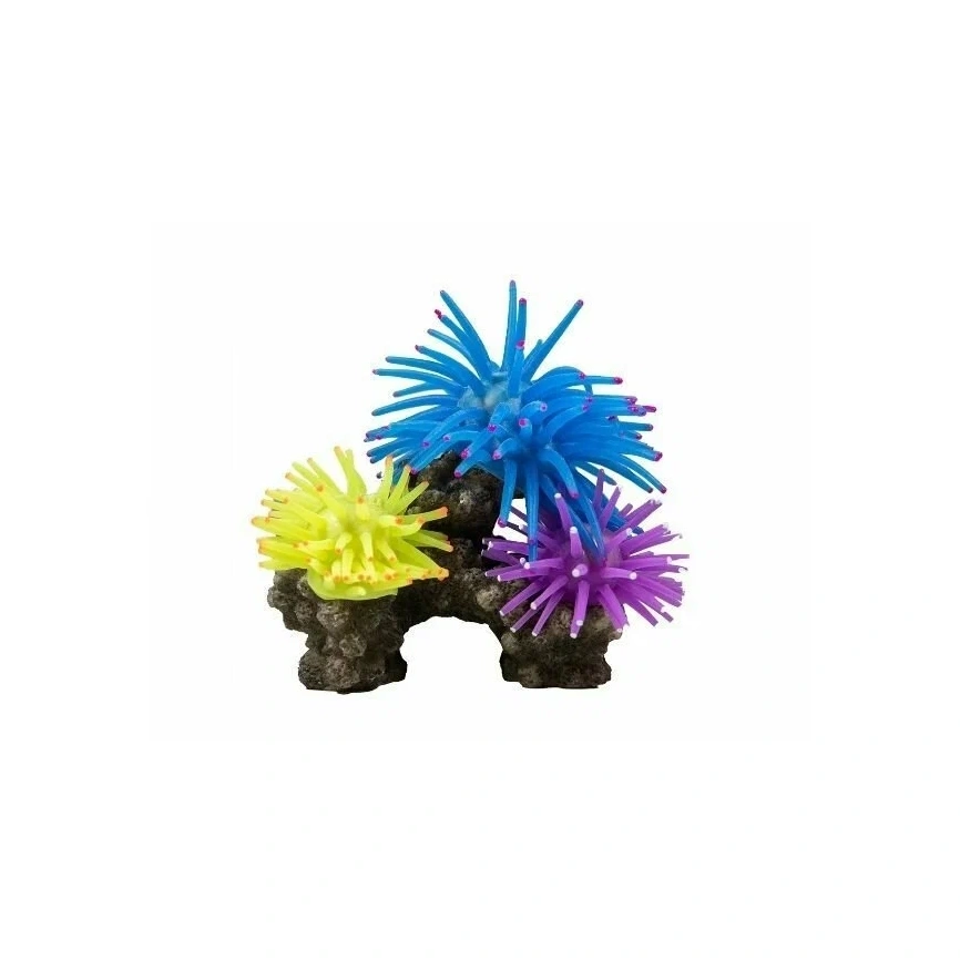 Декорация Fauna Int кораллы синий желтый фиолетовый силикон, 10 см х 6 см х 8 см фото 1