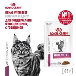 Влажный корм Royal Canin Renal with Beef в соусе для кошек при заболеваниях почек, с говядиной, пауч, 85 г