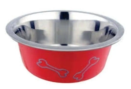 Миска Homepet Color для домашних животных, Косточки, металлическая красная, 0,25 л