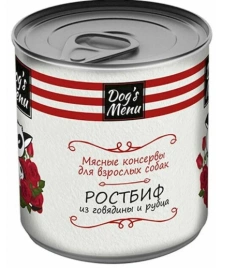 Влажный корм Dog`s Menu Beef & Tripe для взрослых собак ростбиф из говядины и рубца, 340 г