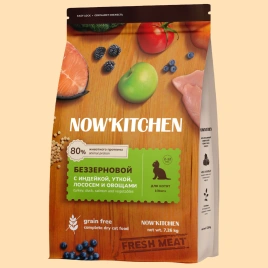 Сухой корм NOW'KITCHEN Fresh Kitten Turkey, Duck, Salmon & Vegetables для котят со свежей индейкой, уткой, лососем и овощами, 7,26 кг