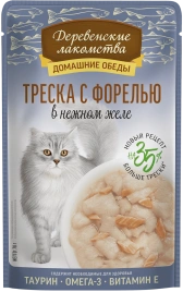 Влажный корм Деревенские Лакомства для кошек, с треской и форелью, 70 г
