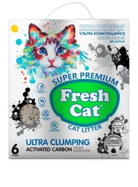 Наполнитель Fresh Cat Activated Charcoal комкующийся, с активированным углем, 5,16 кг / 6 л