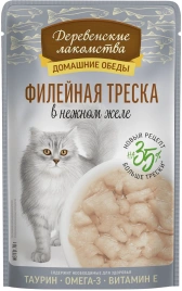 Влажный корм Деревенские Лакомства для кошек, с нежной филейной треской, 70 г