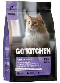 Сухой корм Go'Kitchen Chicken, Turkey, Salmon & Duck для котят и кошек всех возрастов, с курицей, с курицей, индейкой, лососем и уткой, 400 г
