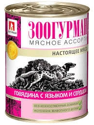 Влажный корм Зоогурман Meat Assortment & Beef & Heart для собак, мясное ассорти, с говядиной, языком и, с мясным ассорти, говядиной и сердцем, 350 г