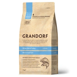 Сухой корм Grandorf White Fish & Turkey Skin & Care для кошек для заботы о коже и шерсти, 2 кг