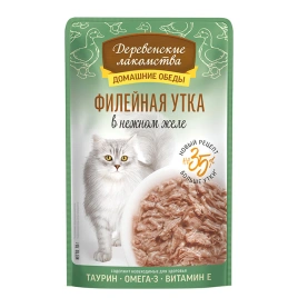 Влажный корм Деревенские Лакомства для кошек, с нежной филейной уткой, 70 г