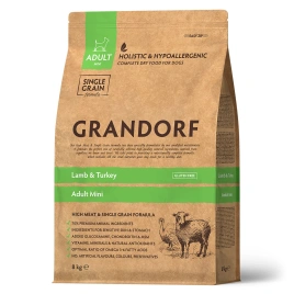 Сухой корм Grandorf Lamb & Turkey Mini для взрослых собак мелких пород, 8 к