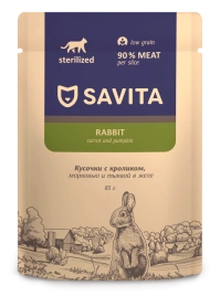Влажный корм SAVITA Rabbit & Vegetables для стерилизованных кошек, с кроликом и овощами в желе, 85 г