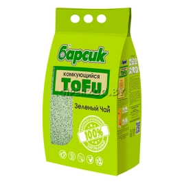 Наполнитель Барсик Tofu для кошачьих туалетов, зелёный чай комкующийся, 4,54 л