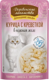 Влажный корм Деревенские Лакомства для кошек, с курицей и креветкой, 70 г