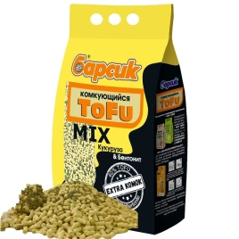 Наполнитель Барсик для кошачьих туалетов, комкующийся Tofu Mix Кукуруза бентонит, 4,54 л