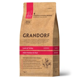 Сухой корм Grandorf Lamb & Turkey Med & Maxi для взрослых собак средних и крупных пород, 1 кг