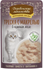 Влажный корм Деревенские Лакомства для кошек, с треской и макрелью, 70 г