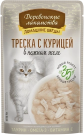 Влажный корм Деревенские Лакомства для кошек, с треской и курицей, 70 г