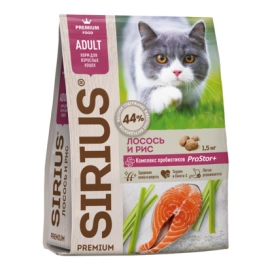 Сухой корм SIRIUS Salmon & Rice для взрослых кошек, с лососем и рисом, 1,5 кг