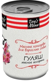 Влажный корм Dog`s Menu Meat Assortment для взрослых собак гуляш, с мясным ассорти, 750 г
