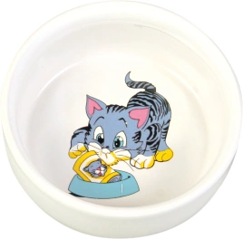 Миска Trixie для кошки, Голубой Котёнок керамическая, 11 см, 0,3 л