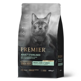 Сухой корм Premier Cat Lamb & Turkey Sterilised для стерилизованных кошек, 400 г