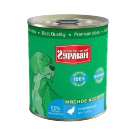Влажный корм Четвероногий Гурман Meat Assortment & Quail для собак, с мясным ассорти и перепелкой, 340 г
