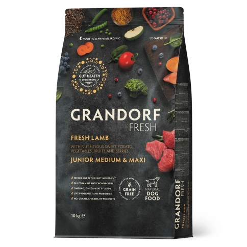 Сухой корм Grandorf Fresh Dog для юниоров средних и крупных пород беременных и кормящих собак беззерновой ягненок с бататом 10 кг фото 1