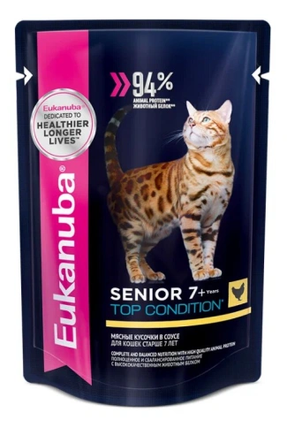 Влажный корм Eukanuba Top Condition для взрослых кошек старше 7 лет с курицей, 0.1 кг фото 1
