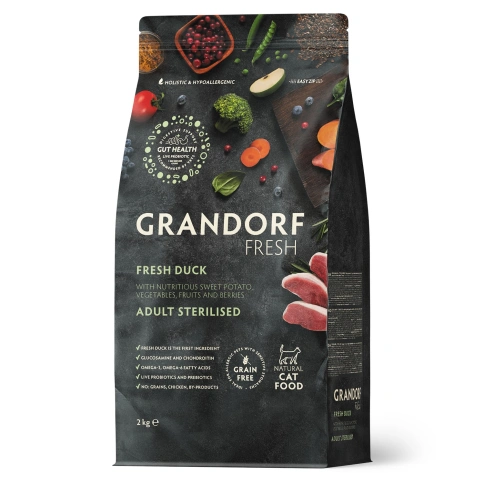 Сухой корм Grandorf Fresh Cat для стерилизованных кошек диетическая формула для особо аллергичных кошек утка с бататом 400 г фото 1