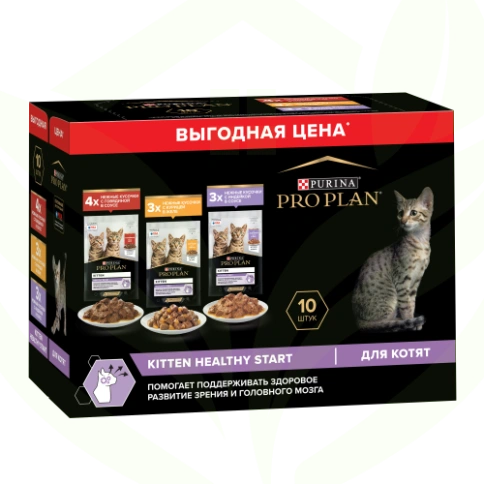 Влажный корм Purina Pro Plan Kitten Healthy Start (Mix) набор паучей для котят (говядина/индейка/курица), 85 г фото 10