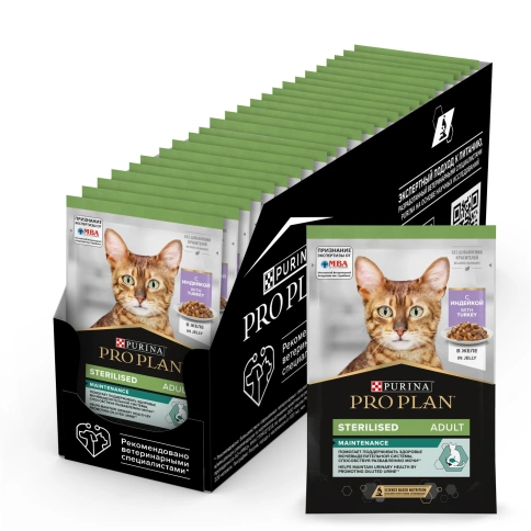 Влажный корм Purina Pro Plan Cat Adult NutriSavour Sterilised для стерилизованных кошек, с индейкой в желе, 85 г фото 1