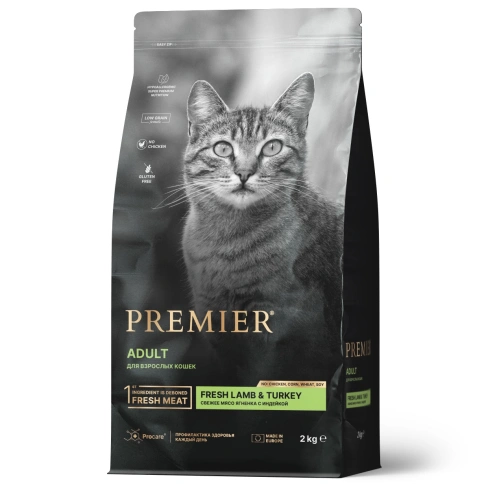 Сухой корм Premier Cat Lamb & Turkey Adult для взрослых кошек, 2 кг фото 1